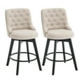 thumbnail image 1 of MINCETA Counter Stools,26" 360 Free Swivel Bar Stools,Modern Counter Height Upholstered Backrest Barstools with Button Tufted,Wooden Kitchen Stools Set of 2,Performance Fabric in Linen Beige, 1 of 5