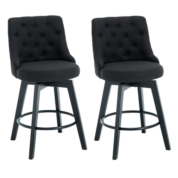 MINCETA Counter Stools,26" 360 Free Swivel Bar Stools,Modern Counter Height Upholstered Backrest Barstools with Button Tufted,Wooden Kitchen Stools Set of 2,Performance Fabric in Charcoal Gray