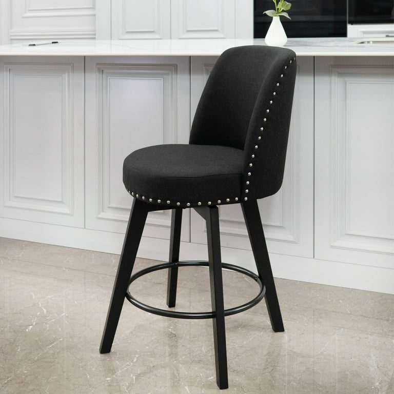 MINCETA Counter Stools 26 360 Free Swivel High Back Full Back Upholstered Nail Head Counter Height Bar Stools 1 Piece Performance Fabric in Black