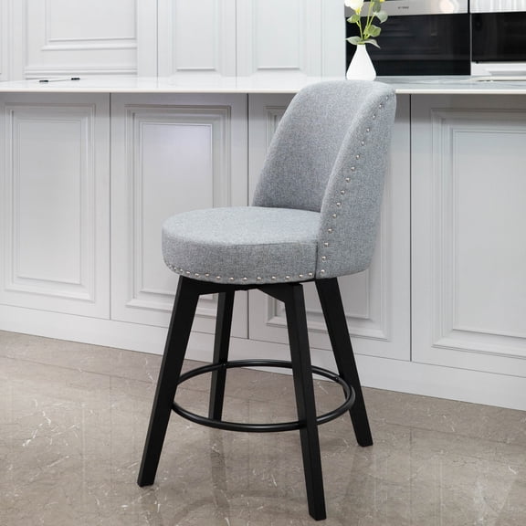 MINCETA Counter Stools,26" 360 Free Swivel High Back Full Back Upholstered Nail Head Counter Height Bar Stools,1 Piece,Performance Fabric in Gray