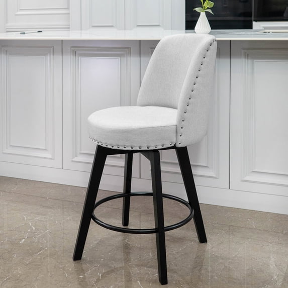 MINCETA Counter Stools,26" 360 Free Swivel High Back Full Back Upholstered Nail Head Counter Height Bar Stools,1 Piece,Performance Fabric in Light Gray
