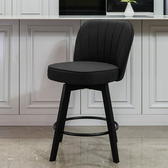 MINCETA Counter Stools,26" 360 Free Swivel Vertical Line Modern Upholstered Counter Height Bar Stools,1 Piece,Performance Fabric in Black