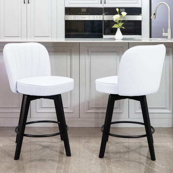 MINCETA Counter Stools,26" 360 Free Swivel Vertical Line Modern Upholstered Counter Height Bar Stools,Set of 2,PU in White