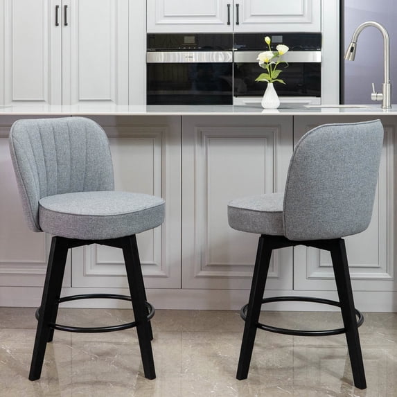 MINCETA Counter Stools,26" 360 Free Swivel Vertical Line Modern Upholstered Counter Height Bar Stools,Set of 2,Performance Fabric in Gray