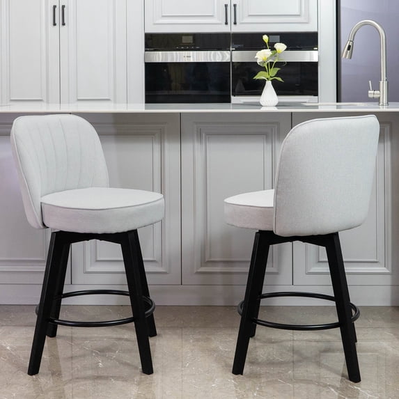 MINCETA Counter Stools,26" 360 Free Swivel Vertical Line Modern Upholstered Counter Height Bar Stools,Set of 2,Performance Fabric in Light Gray