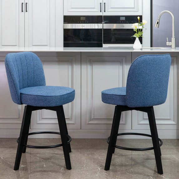 MINCETA Counter Stools,26" 360 Free Swivel Vertical Line Modern Upholstered Counter Height Bar Stools,Set of 2,Performance Fabric in Navy