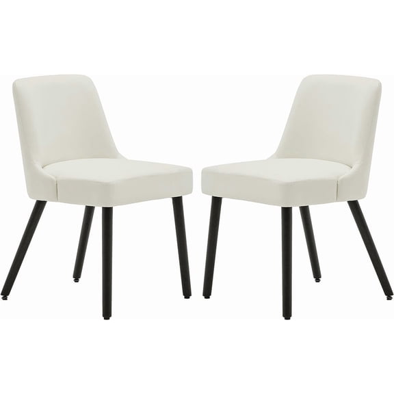 MINCETA Dining Chair,Morden Wood Leg Upholstered Kitchen Chair Set of 2,PU in Cream White
