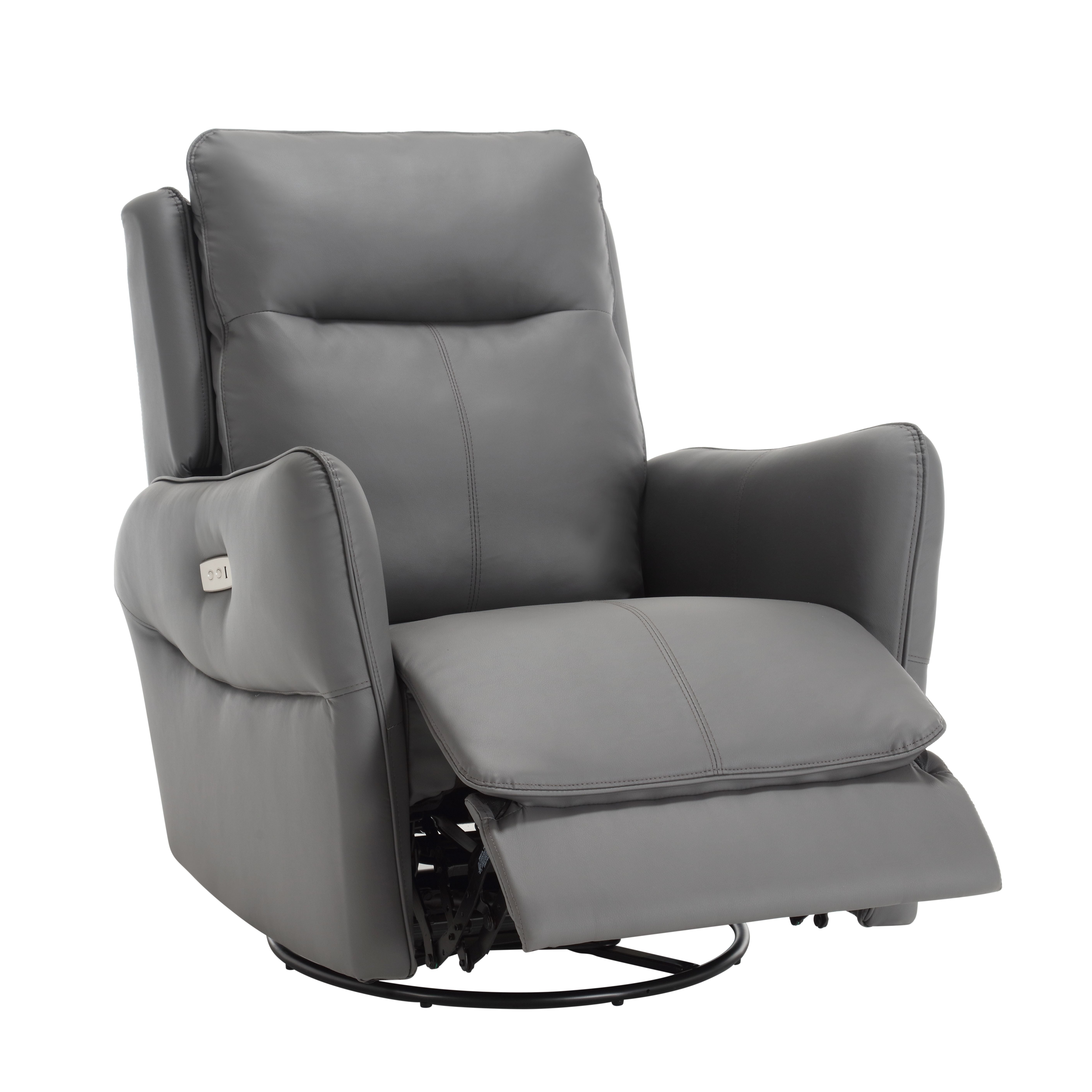 MINCETA Power Recliner Chairs,Modern Upholstered 270 Swivel Nursery Rocker Glider Recliner for Living Room,PU Leather in Gray