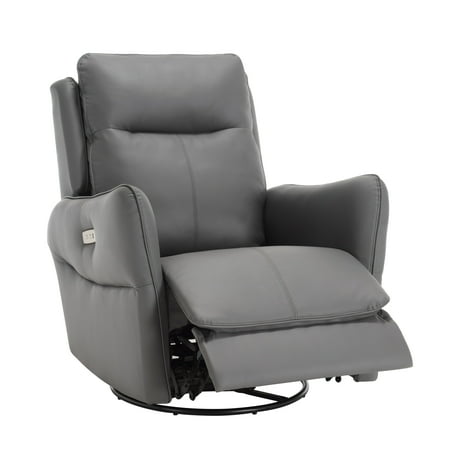 MINCETA Power Recliner Chairs,Modern Upholstered 270 Swivel Nursery Rocker Glider Recliner for Living Room,PU Leather in Gray