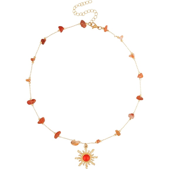MINCHI Boho Vintage Hippie Gold-Tone Sunburst Stone Choker Necklace – A Symbol of Luck & Harmony, Jewelry Gift for Women