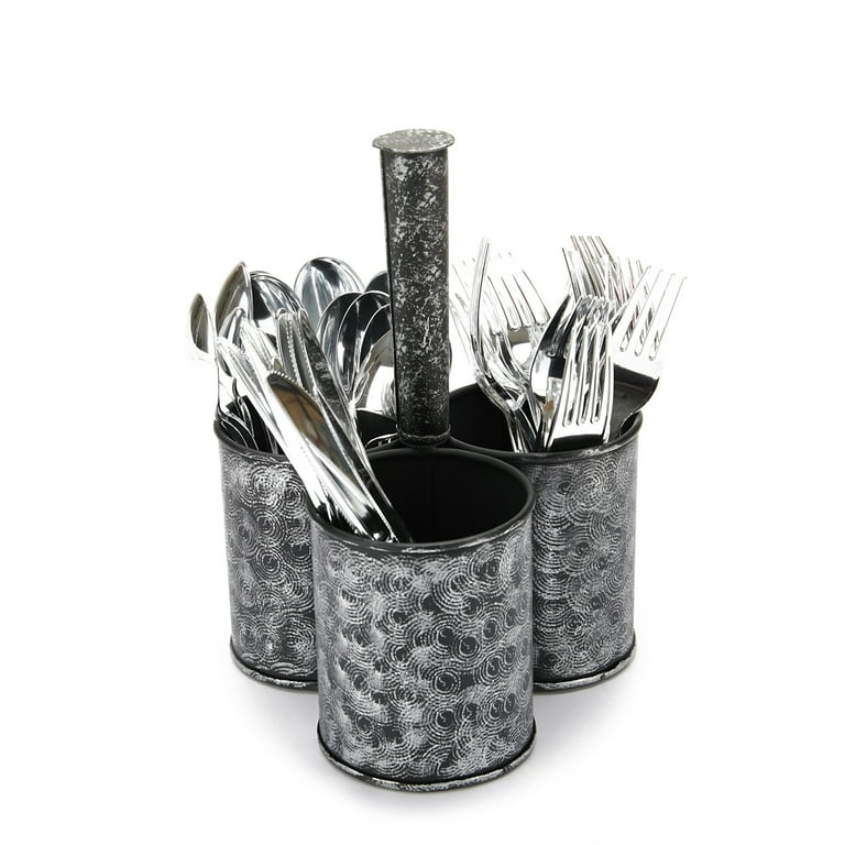 Black Metal Print Galvanized 3 Section Utensil Holder, Cutlery Holder, Utensil Caddy, Multi-Purpose Holder Black Metal Print Galvanized 3 Section Utensil Holder, Cutlery Holder, Utensil Caddy, Multi-Purpose Holder