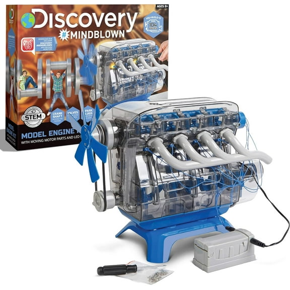 #MINDBLOWN Model Engine Building Kit, DIY 4-Cylinder Combustion Engine, Working Pistons Fan Valves Belts LED Lights, STEM Mechanic Engineering Construction Experiment Set, Kids & Adults Gift
