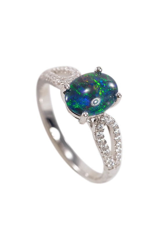 MINDFUL LOVE STERLING SILVER AUSTRALIAN BLACK OPAL RING