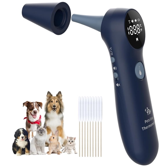 MINDPET-MED Pet Ear Thermometer for Dogs, Cats, and Livestock, Long Probe Designed, /  Convert and Sound Switch Dedicated Button, 1 Second Measurement, 20 pcs Pet Swabs Included