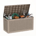 thumbnail image 1 of MINDYES 120 Gallon Resin Deck Box, Wicker Outdoor Storage Box for Garden Tools & Patio Cushions, Beige, 1 of 7