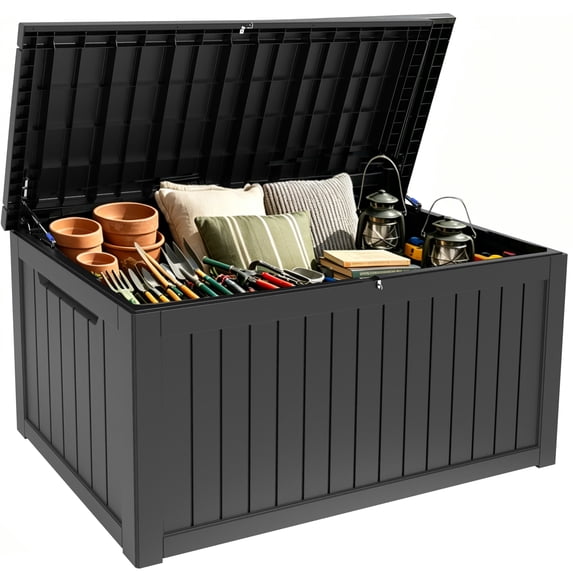MINDYES 260 Gallon Deck Box, Large Outdoor Storage for Patio Furniture Cushions, Pool Equipment & Seasonal Decor, Black