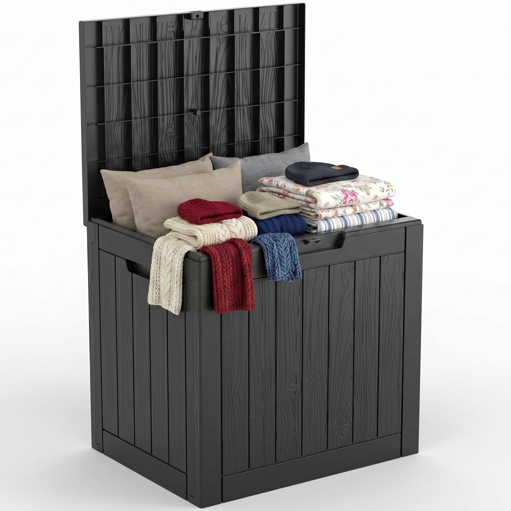 MINDYES MINDYES 30 Gallon Deck Box, Outdoor Resin Storage Box, Waterproof Patio Lockable Outside Cushions, Black