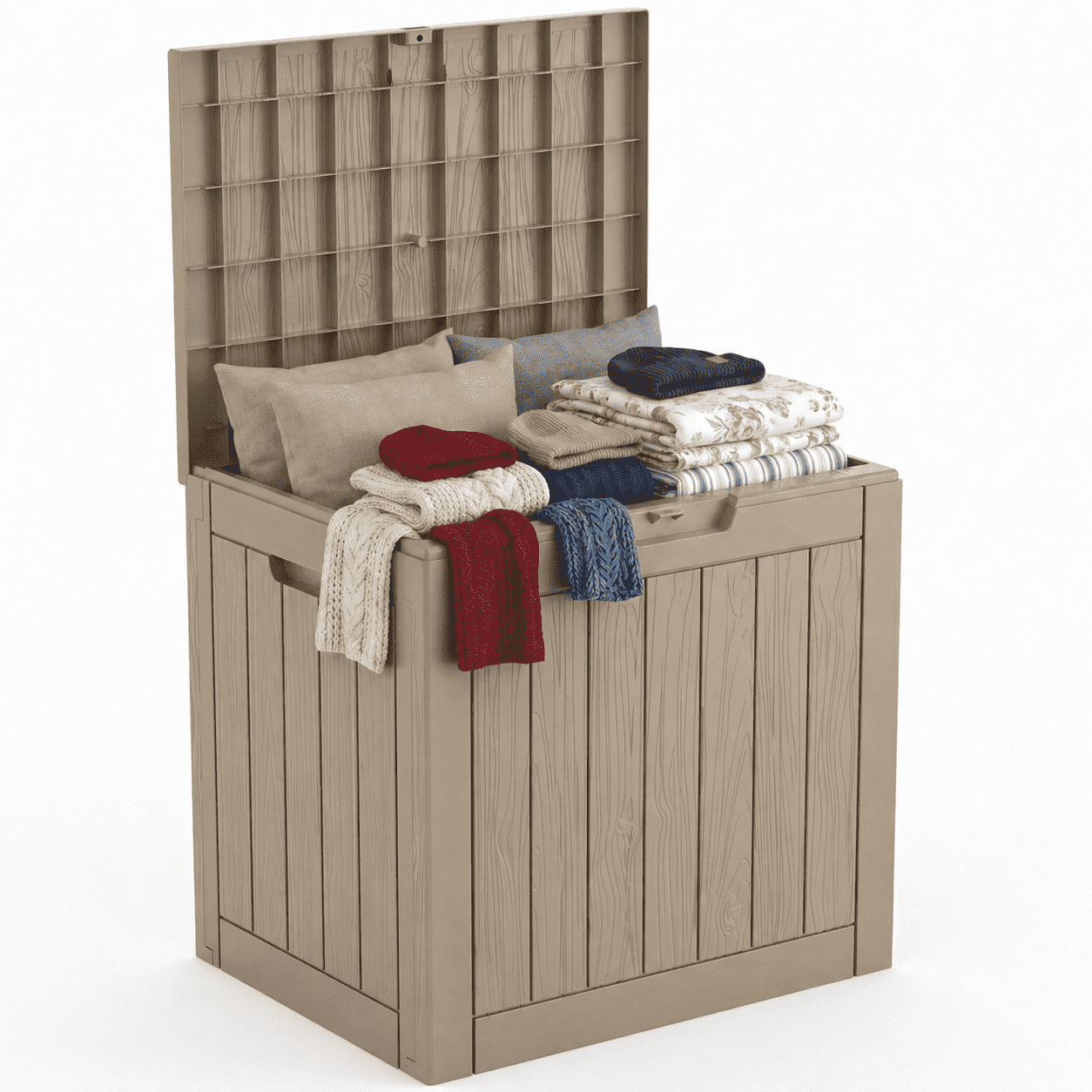 MINDYES MINDYES 30 Gallon Resin Deck Box, Waterproof UV Resistant Outdoor Storage Box for Patio Garden, Beige
