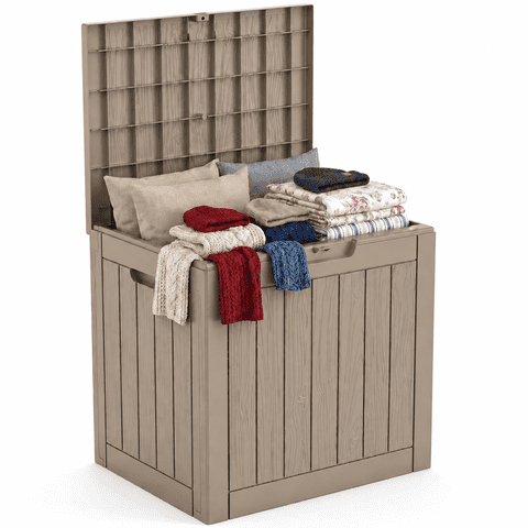 MINDYES 30 Gallon Resin Deck Box, Waterproof UV Resistant Outdoor Storage Box for Patio Garden, Beige