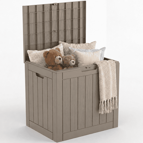 MINDYES 33 Gallon Deck Box, Outdoor Storage Box for Furniture, Garden Tools, Tools Storage with Lockable Patio,Beige