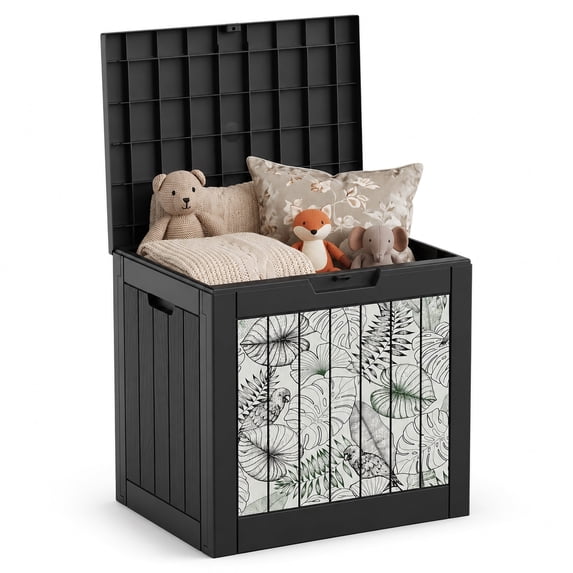 MINDYES 35 Gallon Deck Box, Outdoor Patio Storage Box for Cushions & Tools, Botanical Sketch