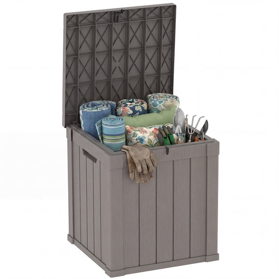 MINDYES 60 Gallon Outdoor Deck Box, Storage Box for Patio Cushions, Pool Floats & Garden Tools for Backyard, Beige