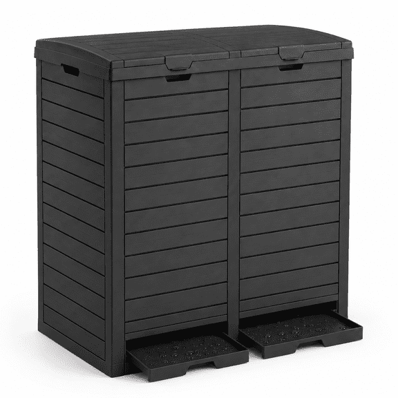 MINDYES 62 Gallon Outdoor Trash Can with Lid, Hideaway Garbage Can for Patio Porch & Backyard, Black