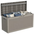 thumbnail image 1 of MINDYES 70 Gallon Resin Deck Box, Patio Cushions, Wicker Outdoor Storage Box Pool Toys & Garden Tools, Beige, 1 of 8