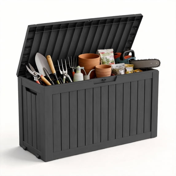 MINDYES 80 Gallon Deck Box, Extra Large Outdoor Storage for Patio Cushions, Holiday Decor & Garden Tools, Black