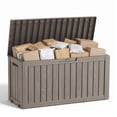thumbnail image 1 of MINDYES 85 Gallon Deck Box, Waterproof UV Resistant Outdoor Storage Box for Garden Backyards, Light Brown, 1 of 7