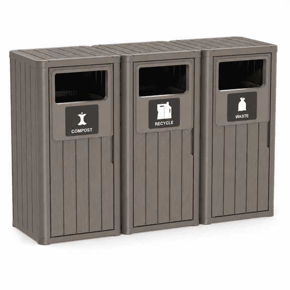 MINDYES 99 Gallon Large Outdoor Trash Can, Waste Container with Garbage Labels for Patio Porch & Backyard, Light Brown