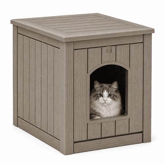 MINDYES Outdoor Cat House, Weatherproof 35Gal Pet Shelter for All Small Pets, Light Brown