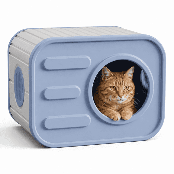 MINDYES Outdoor Cat House, Weatherproof Pet Shelter for Cats Kittens & Puppies, Blue