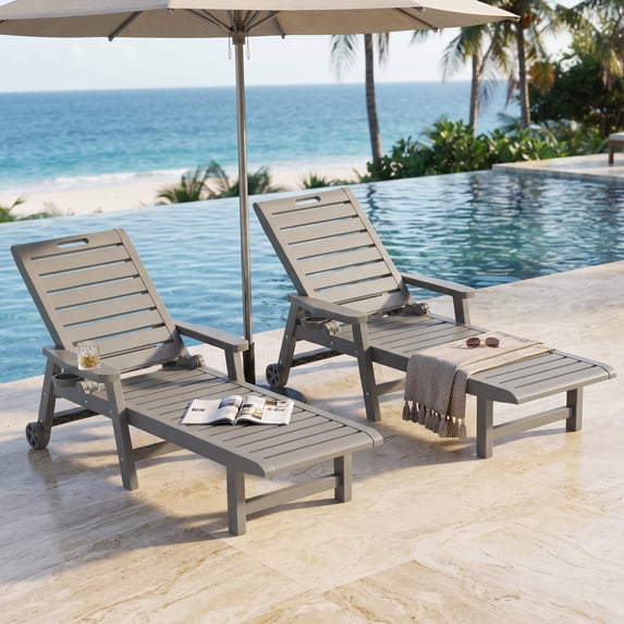 MINDYES Outdoor Chaise Lounge Chairs Set of 2, Adjustable Pool Lounge Chairs Patio Recliners for Poolside and Backyard, Gray