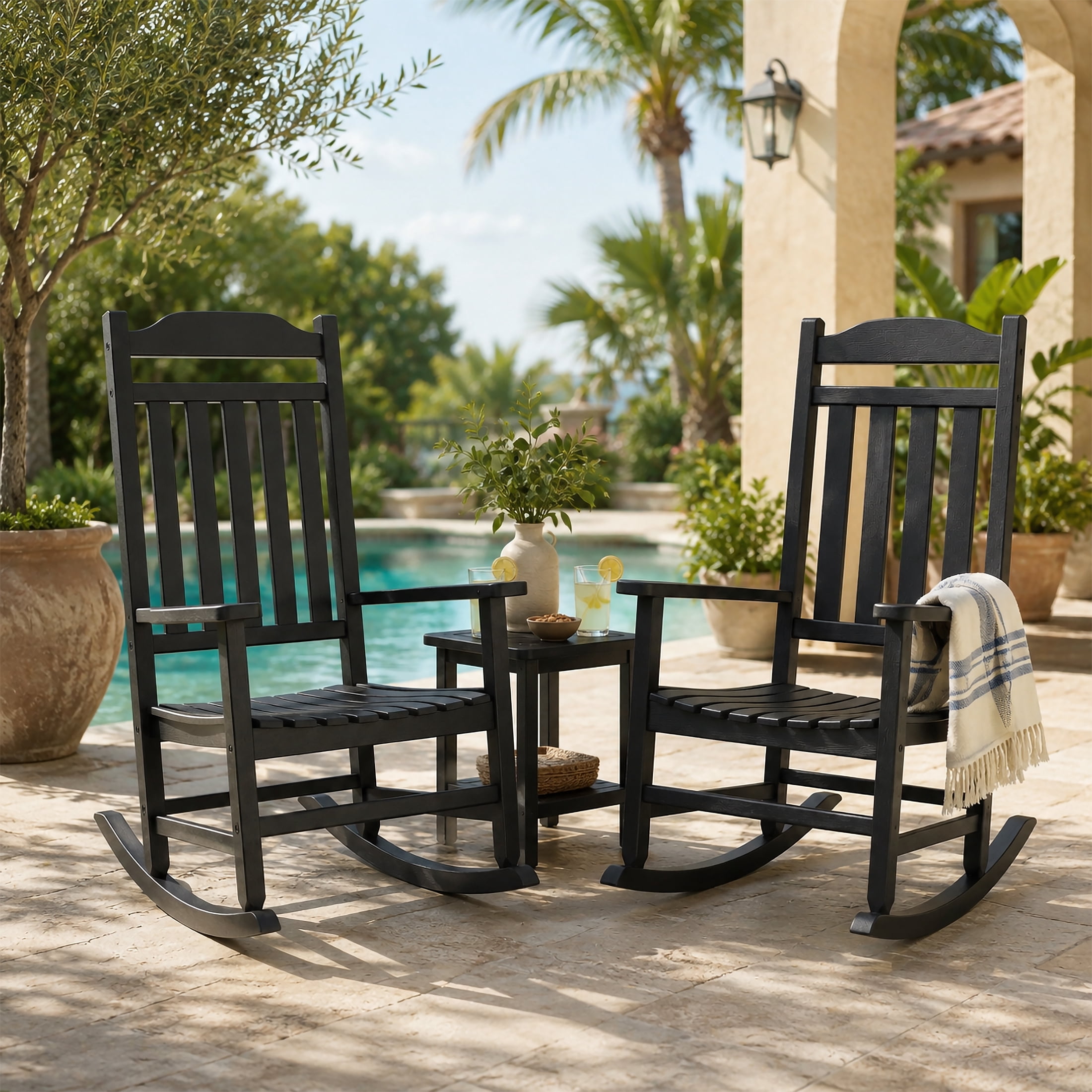 MINDYES MINDYES Outdoor Rocking Chair, All-Weather Patio Rocker for Balcony Backyard Poolside, Black
