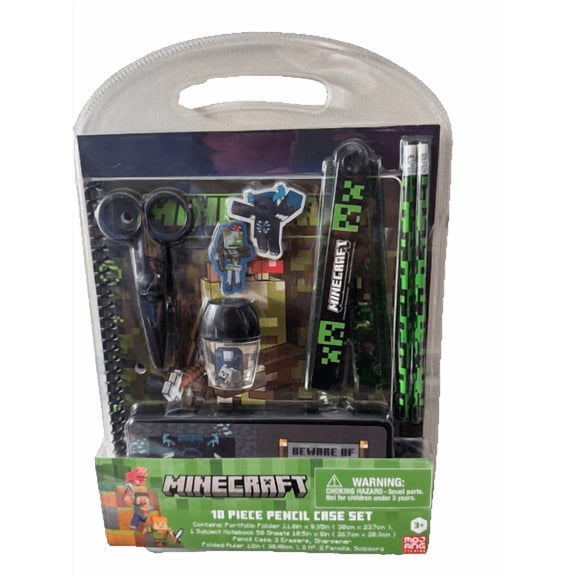 MINECRAFT 10PC SET WITH MOLDED PENCIL BOX IN CLAM SHELL