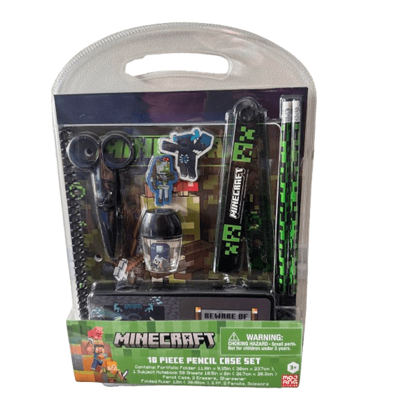 MINECRAFT 10PC SET WITH MOLDED PENCIL BOX IN CLAM SHELL