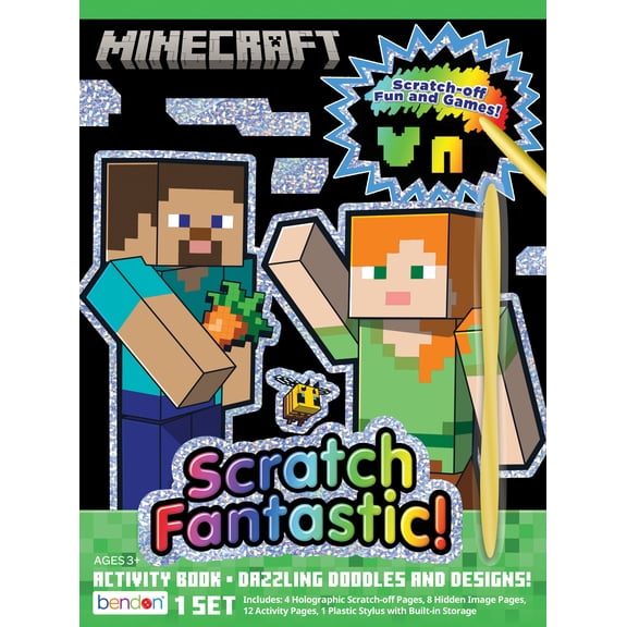 Minecraft Scratch Fantastic Activity Book, 24-Pages with Wooden Stylus