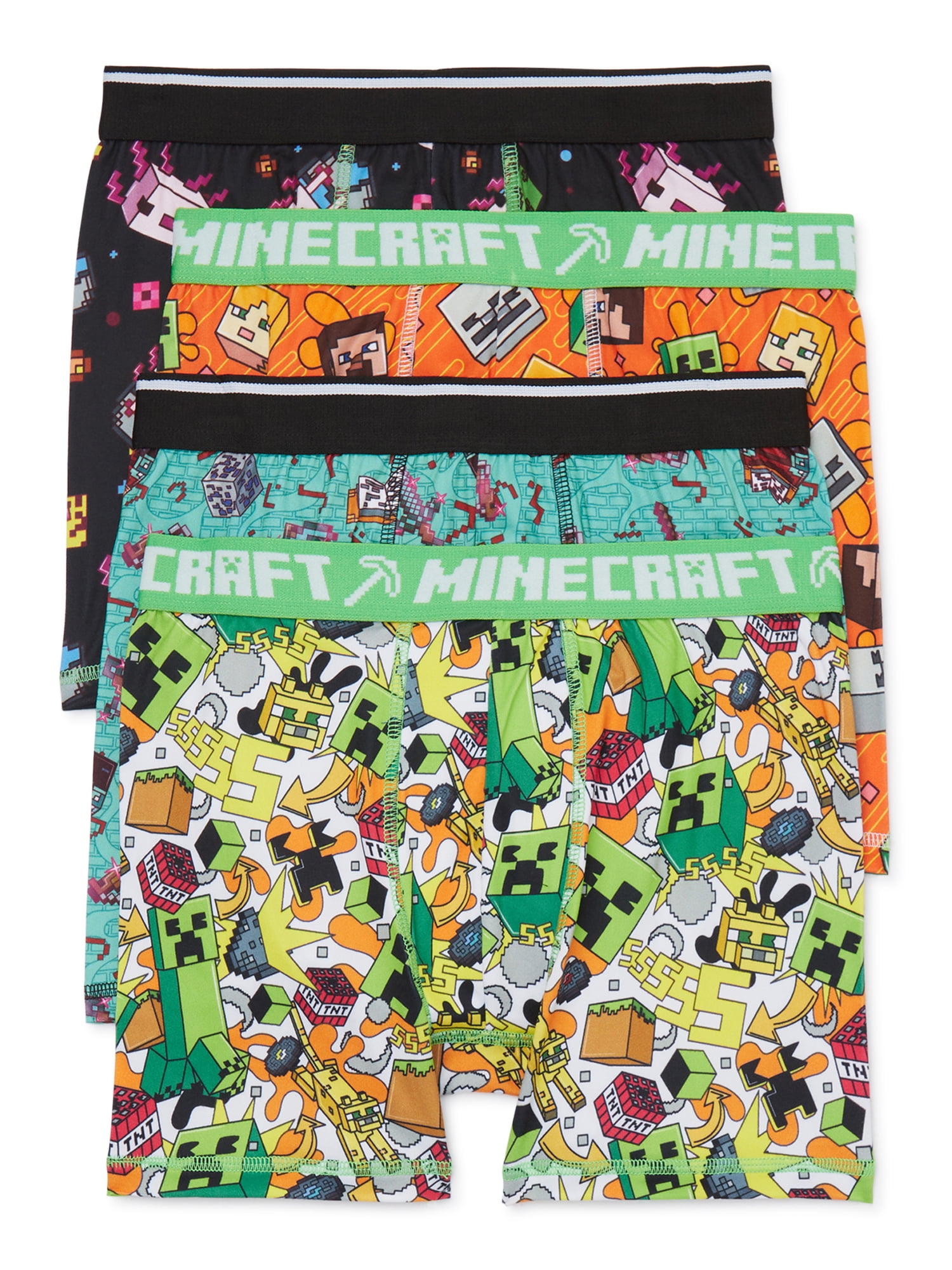 MINECRAFT Youth Boy's All Over Print 4 Pack Boxer Briefs, XS-XL