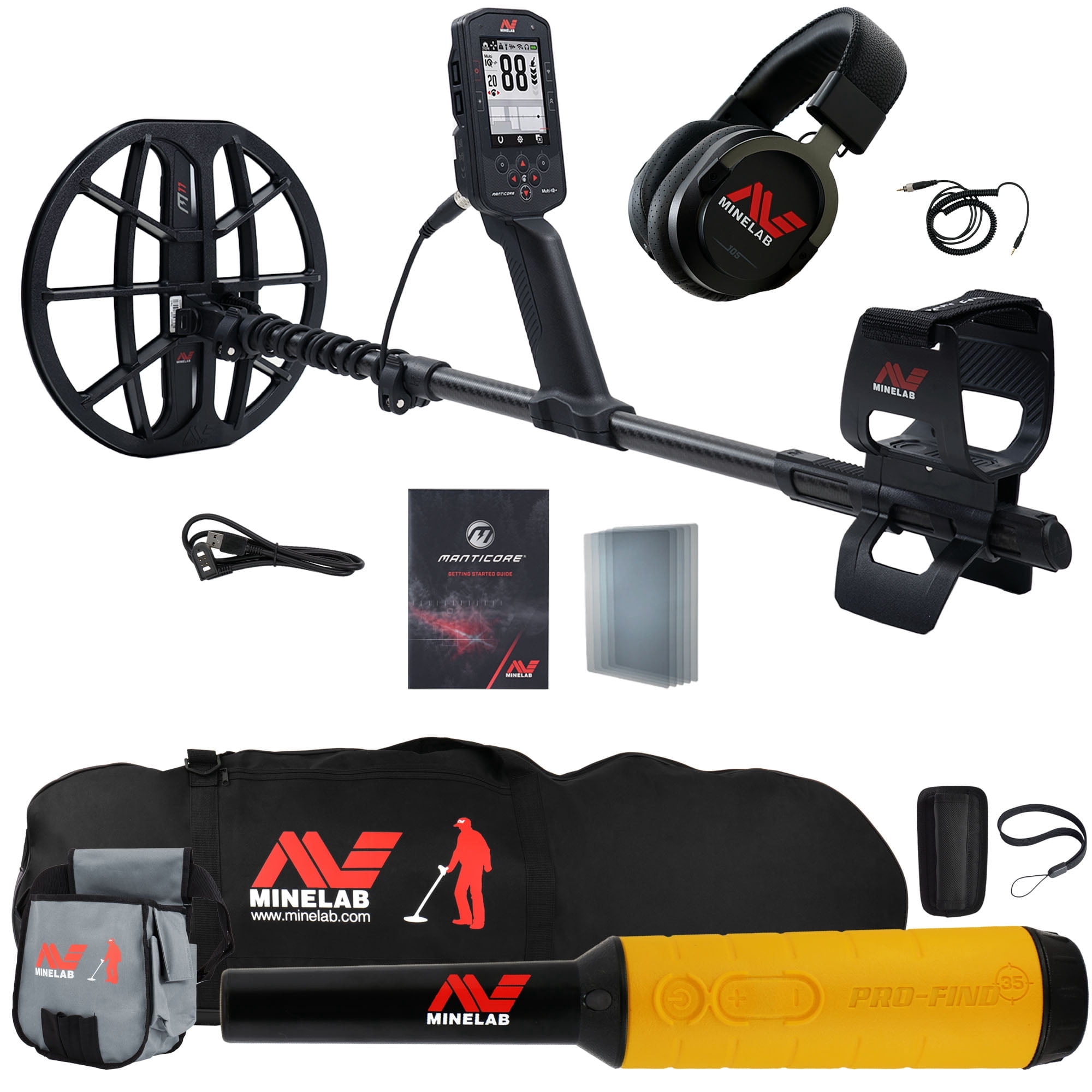 MINELAB Manticore High Power Metal Detector w/ Pro Find 35, Carry Bag, and Pouch