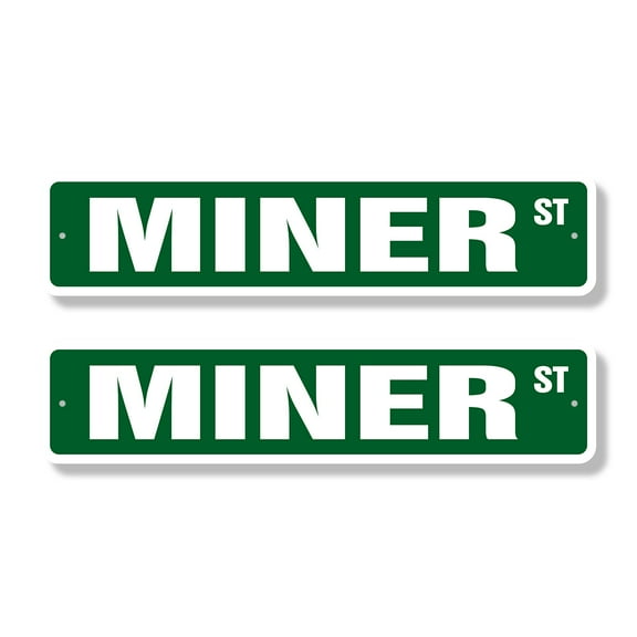 MINER Classic Street Sign (2 Pack) coal gold digger mine iron Road Sign | 4" X 18" Plastic Address Sign