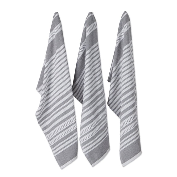 Contemporary Home Living French Striped Terry Cotton Dish Towels - 28" - Mineral Gray and White -