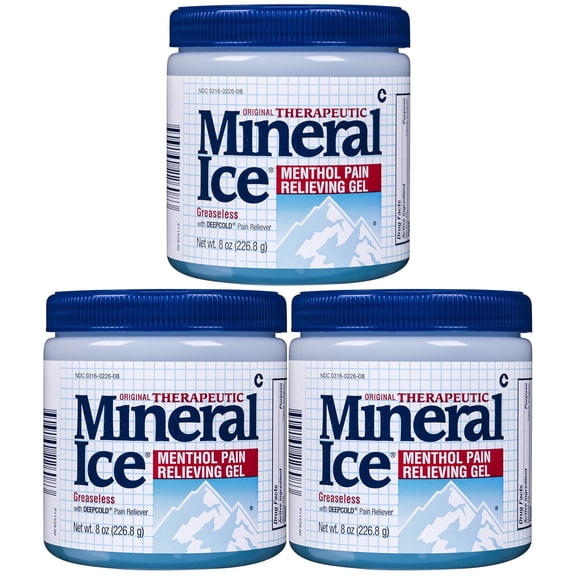 MINERAL ICE Menthol Pain Gel 8oz Tub ( 3 pack ) GERIMED