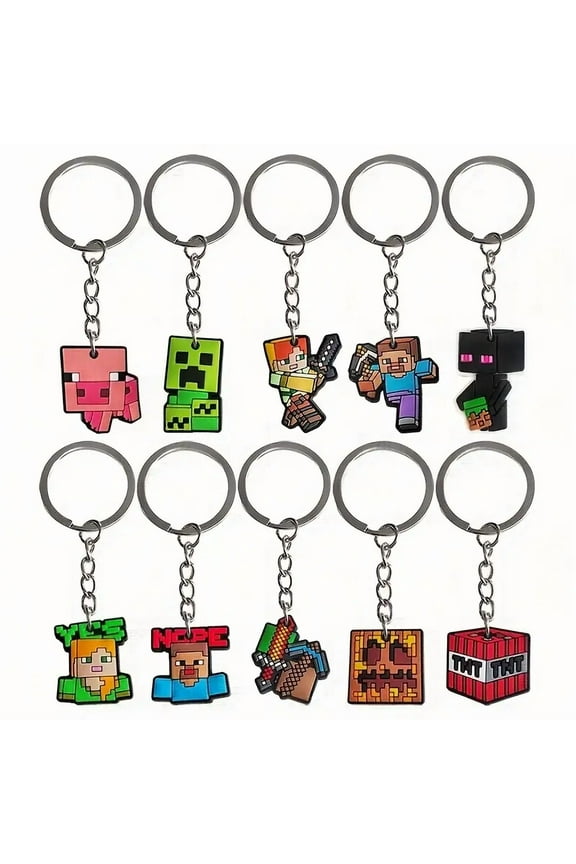 MINERFORT 10pcs Keychain Backpack Pencil Case DIY Accessories PVC Soft Rubber Decoration Key Chain Pixel Miner Game Party Supplies