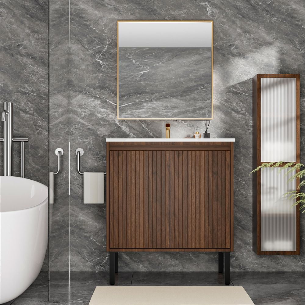 MINESTIA  30" Bathroom Vanity with Sink, Modern Bathroom Cabinet with Soft - Closing Drawers, Free Standing Bathroom Storage Sink Cabinet