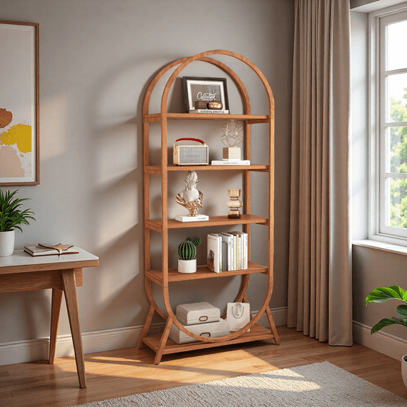 MINESTIA 5-Tier Open Bookshelf, 71" Tall Arched Bookcase, Modern Storage Bookshelves, Freestanding Display Rack Shelving Unit for Office, Bedroom, Living Room