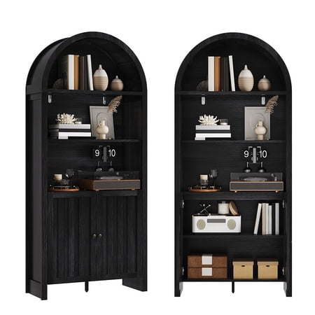 MINESTIA 71" Tall Farmhouse arched bookcase, Arch Kitchen Pantry Storage Cabinet with Adjustable Open Shelves