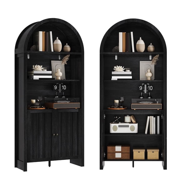 MINESTIA 71" Tall Farmhouse arched bookcase, Arch Kitchen Pantry Storage Cabinet with Adjustable Open Shelves