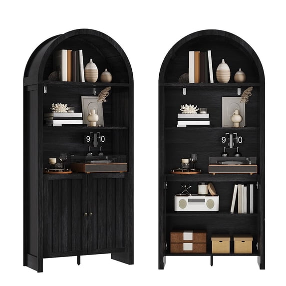 MINESTIA 71" Tall Farmhouse arched bookcase, Arch Kitchen Pantry Storage Cabinet with Adjustable Open Shelves