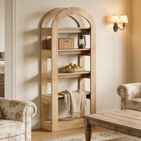 MINESTIA Modern Arched Bookshelf, 5-Tier Wooden Book Shelf, Arched Display Rack for Home Office, Living Room